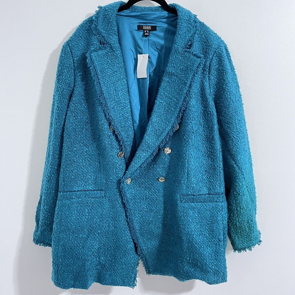 Dennis by Dennis Basso Green Teal Blazer Size 28W Textured Fringe Hem formal‎
